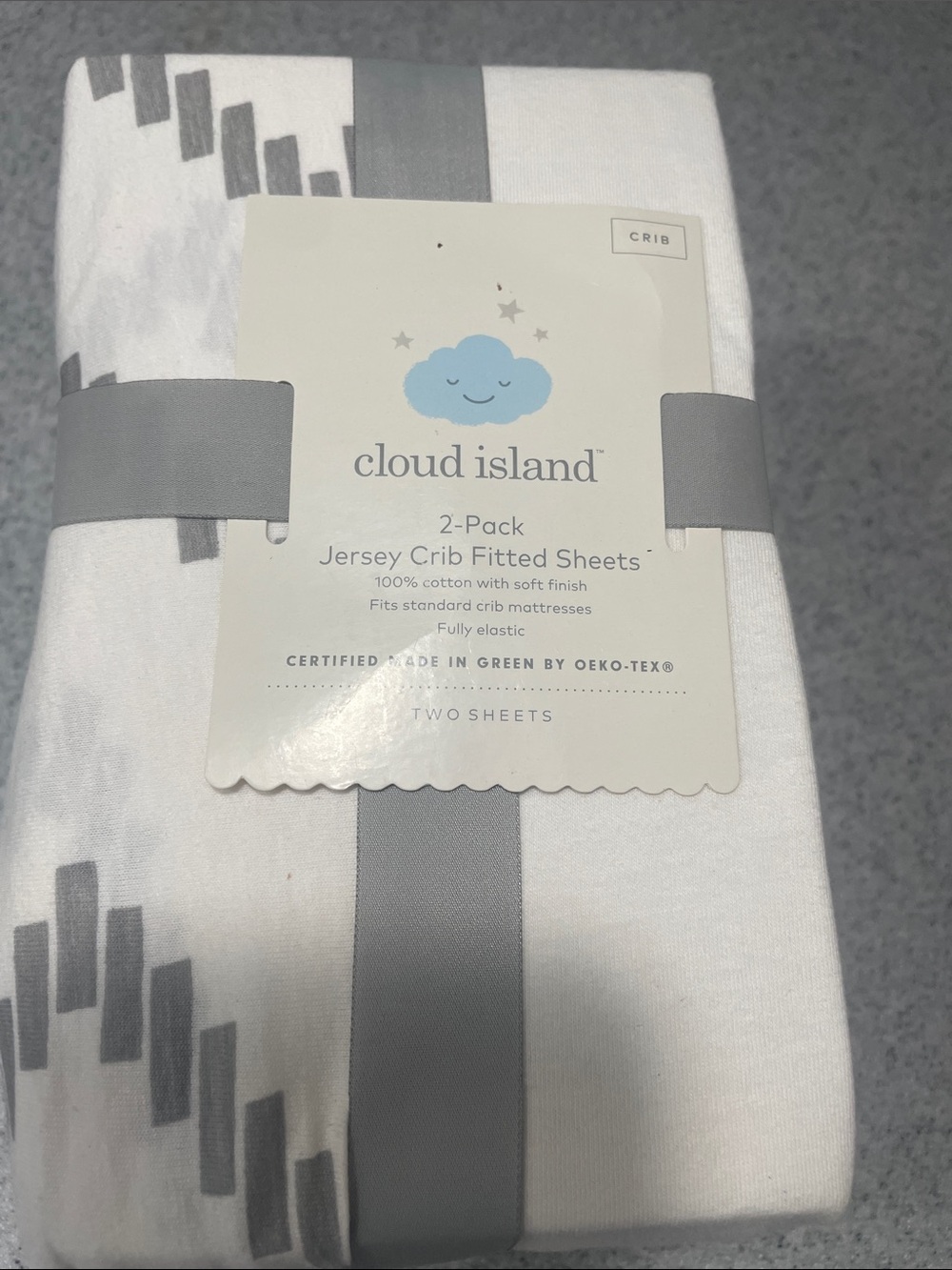 cloud island White and Gray Jersey Crib Sheets - 2 Pack